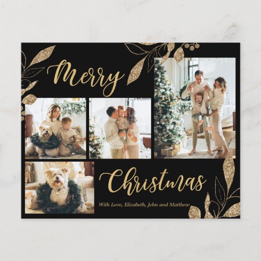 Budget Black en Gold Photo Collage-kerstkaart (Voorkant)