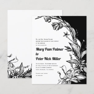 BUDGET Black en white floral bruiloft uitnodiging