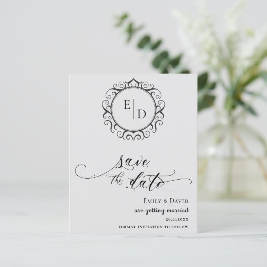 Budget Black en White Monogram Whimsical Wedding (Staand voorkant)