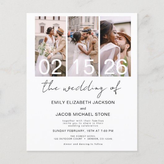 Budget Black en White Photo Wedding Invitation (Voorkant)