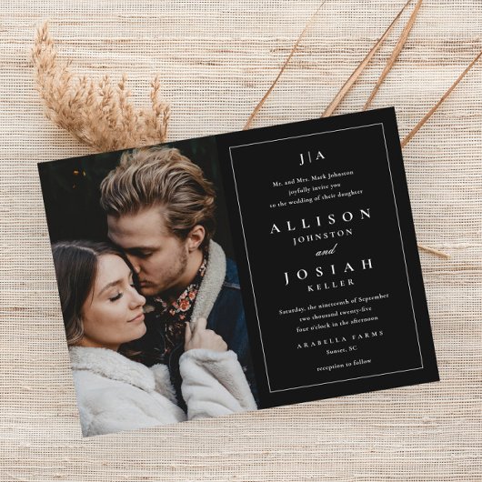 Budget Black en White Photo Wedding Invitation