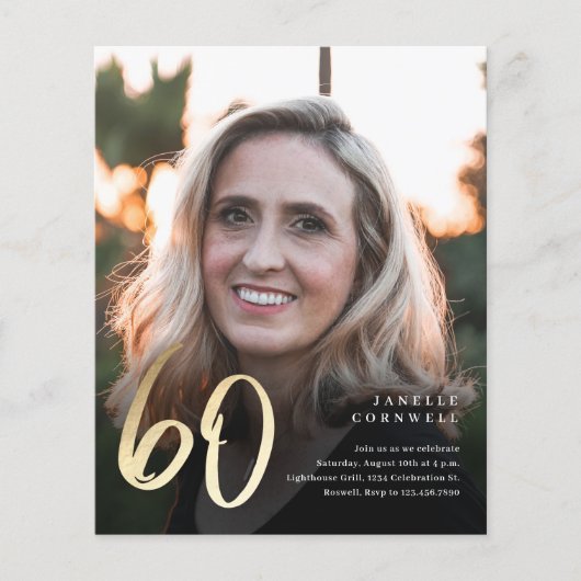 Budget Black Gold 60th Photo Birthday Invitation (Voorkant)