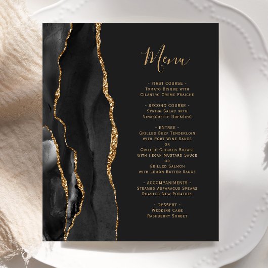 Budget Black Gold Agate Dark Mariage Menu