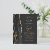 Budget Black Gold Agate Elegant Script Weddenschap (Staand voorkant)