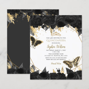 Budget Black Gold Butterfly Quinceañera Uitnodigin