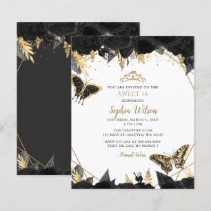 Budget Black Gold Butterfly SWEET 16 Uitnodiging
