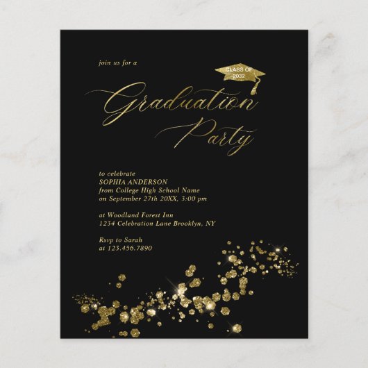 Budget Black Gold Dust Confetti Graduation Party (Voorkant)