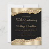Budget Black Gold Glitter 50th Anniversary Invite (Voorkant)