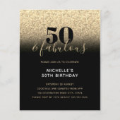 Budget Black Gold Glitter 50th Birthday Invitation (Voorkant)