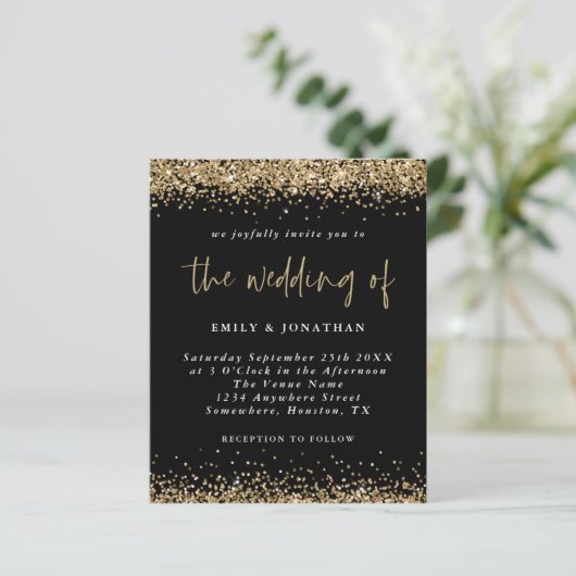 Budget Black Gold Glitter QR Code Weddenschap Uitn (Staand voorkant)