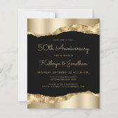 Budget Black Gold Mirror 50th Anniversary Invite (Voorkant)
