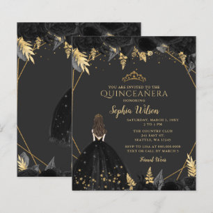 Budget Black Gold Princess Quinceañera uitnodiging