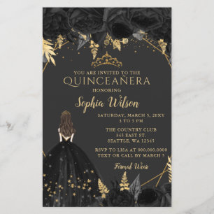 Budget Black Gold Princess Quinceañera uitnodiging