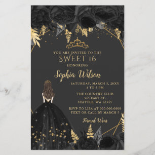 Budget Black Gold Princess SWEET 16 Uitnodiging