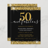 Budget Black Gold Sparkle 50th Birthday Invitation (Voorkant / Achterkant)