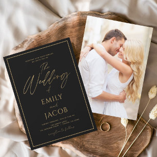 Budget Black Gold Wedding Modern Photo Afbeelding Flyer