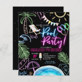 BUDGET Black Neon Glow Watercolor Pool Birthday (Voorkant / Achterkant)