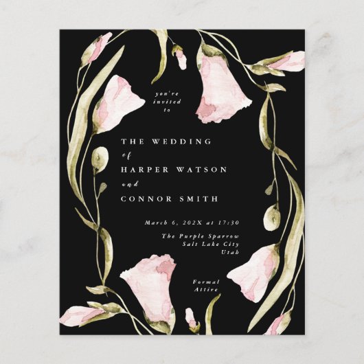Budget Black Pampas Boho Wildflower Wedding Flyer (Voorkant)