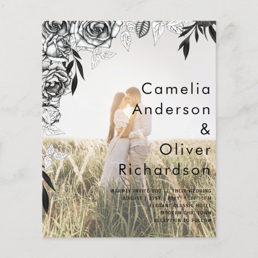 Budget Black Rozen PHOTO OVERLAY Wedding Invite (Voorkant)