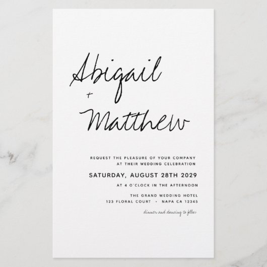 Budget Black White Boho Simple Wedding Invitation (Voorkant)