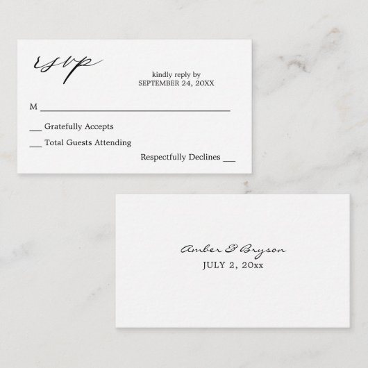 Budget Black & White Calligraphy 2 no Meal RSVP Informatiekaartje (Voorkant / Achterkant)