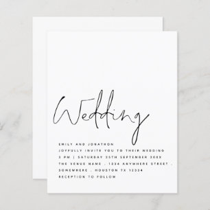 BUDGET Black White Elegant Script Weddenschap Invi