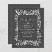 Budget Black White Floral Line Art Wedding Invite (Voorkant / Achterkant)