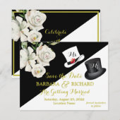 Budget Black & White Floral Wedding Save Date Kaart (Voorkant / Achterkant)