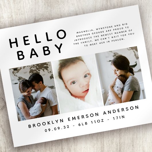 BUDGET Black White Foto geboorteaankondiging