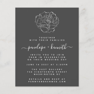 Budget Black White Minimal Floral Wedding Invite