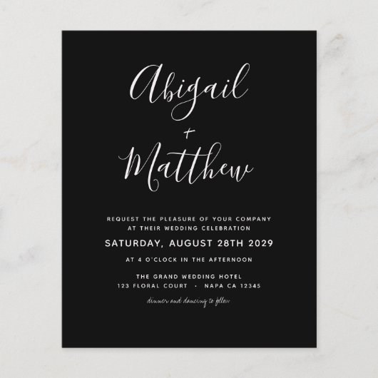Budget Black White Minimalist Wedding Invitation F Flyer (Voorkant)