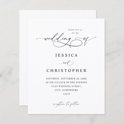 Budget Black & White Modern Calligraphy 3 Wedding (Voorkant / Achterkant)