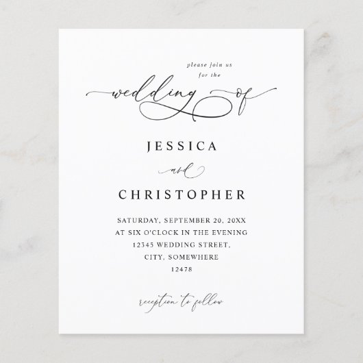 Budget Black & White Modern Calligraphy 3 Wedding Flyer (Voorkant)