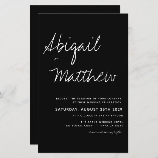 Budget Black White Modern Wedding Uitnodiging (Voorkant / Achterkant)