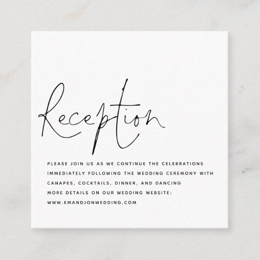 Budget Black White Script Weduwen Reception Informatiekaartje (Voorkant)