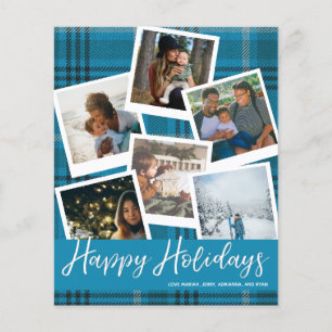 Budget Blauw Geruit Multi Foto Prettige Feestdagen Flyer