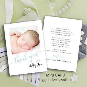 Budget blauw schrift foto jongen baby shower bedan notitiekaartje