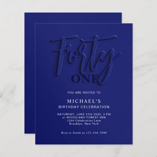 BUDGET Blauw Script Veertig 40e Volwassene Verjaar (Voorkant / Achterkant)