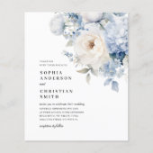 Budget Blauw & Wit Bloemen Bruiloft Uitnodiging (Voorkant)