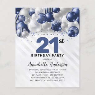 Budget Blauw Zilveren Ballon Glitter 21e Verjaarda