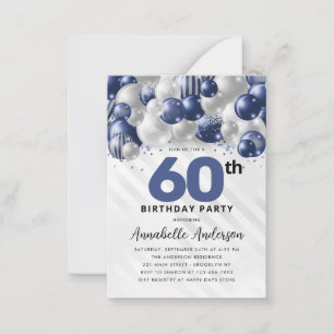 Budget Blauw Zilveren Ballon Glitter 60ste Verjaar Notitiekaartje