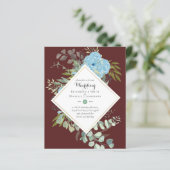 BUDGET Blauwe Bloemen Bruiloft Uitnodigingen Eucal (Staand voorkant)