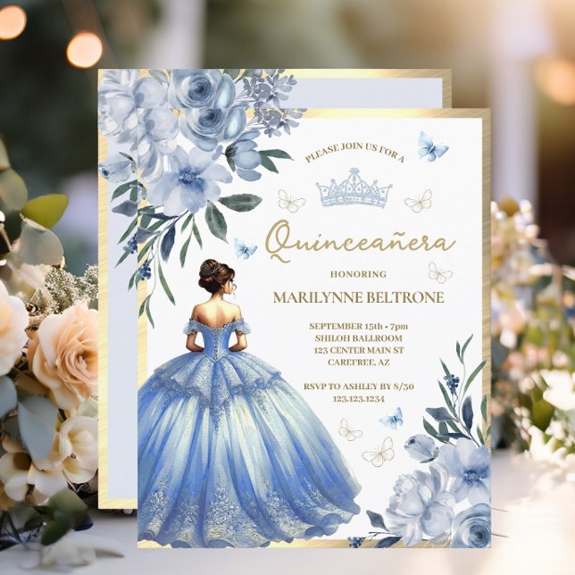Budget Blauwe Bloemen Jurk Butterfly Quinceañera (Creator heeft geüpload)