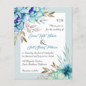 BUDGET blauwe bloemen QR-code trouwuitnodiging (Voorkant)