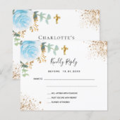 Budget blauwe bloemige eucalyptus doop RSVP (Voorkant / Achterkant)