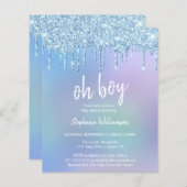 Budget Blauwe Druppelende Glitter Jongens Baby Sh (Voorkant / Achterkant)