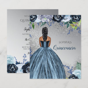 Budget blauwe glitter jurk Quinceañera uitnodiging