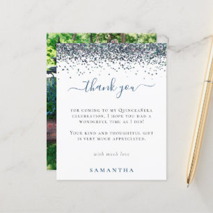 Budget Blauwe Glitters Foto Quinceanera Bedankt