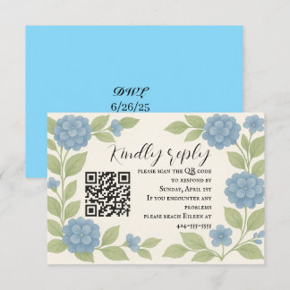 Budget Blauwe Hortensia QR Code RSVP Kaart