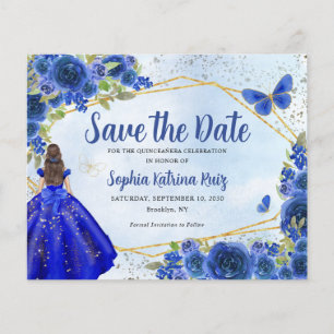 Budget Blauwe Prinses Quinceañera Save the Date